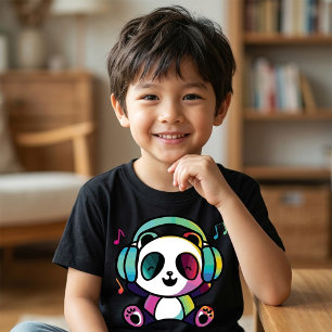 Glücklicher Panda mit Kopfhörern beim Musik hören. T-Shirt
