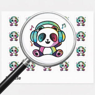 Glücklicher Panda mit Kopfhörern beim Musikhören. Quadratischer Aufkleber