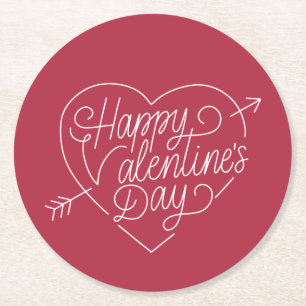 Glücklicher PapierUntersetzer des Valentines Runder Pappuntersetzer