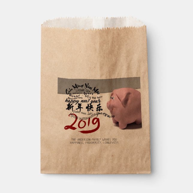 Glücklicher PIg Neujahr 2019 personalisierte Bevor Geschenktütchen (Vorderseite)