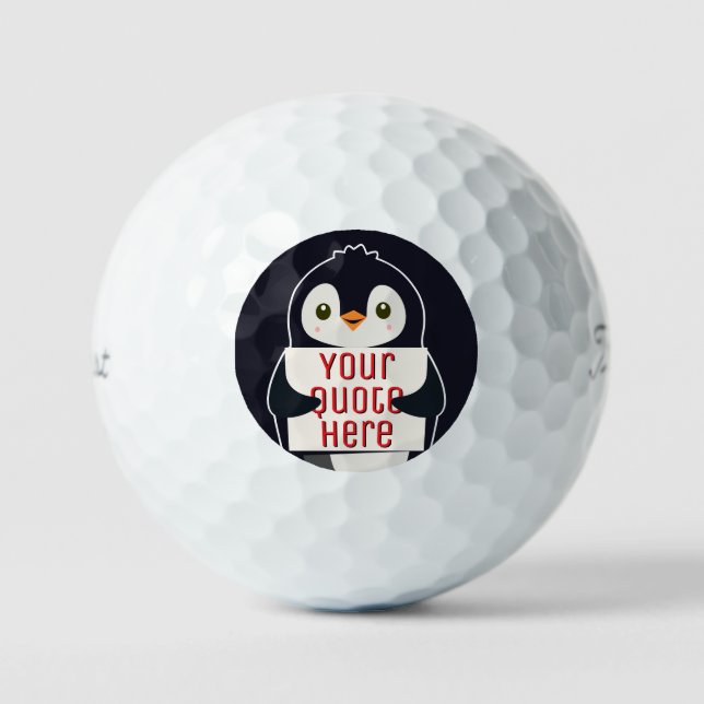 Glücklicher Pinguin, der ein Schild hält, um es zu Golfball (Vorderseite)