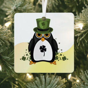 Glücklicher Pinguin St. Patrick's Day Irischer Kle Ornament Aus Metall