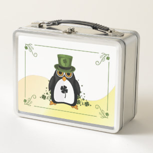 Glücklicher Pinguin St. Patrick's Day Kleeblatt Gr Metall Brotdose