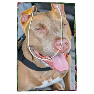 Glücklicher Pitbull mit Blumen-Fotografie Mittlere Geschenktüte