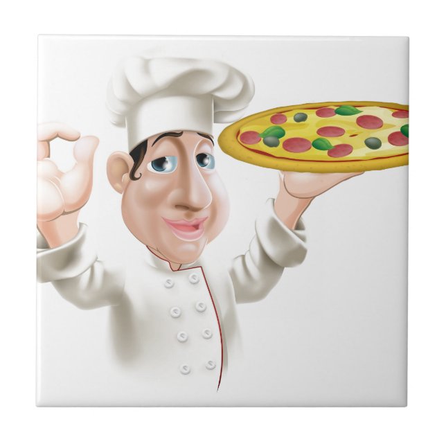 Glücklicher Pizza-Koch Fliese (Vorderseite)