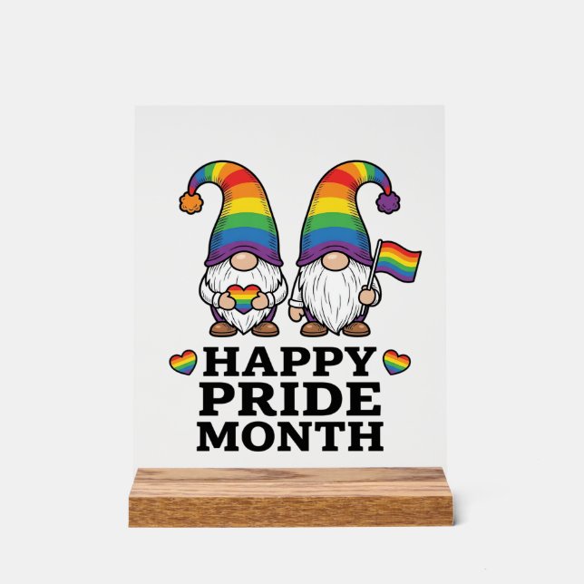 Glücklicher Pride Monat Gnom Vintage Regenbogen Sh Acrylschild (Vorderseite)