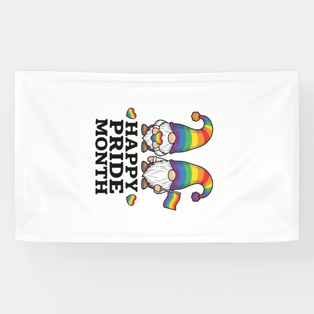 Glücklicher Pride Monat Gnom Vintage Regenbogen Sh Banner (Horizontal)