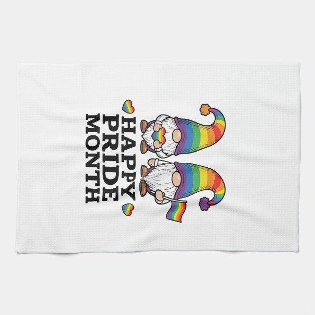 Glücklicher Pride Monat Gnom Vintage Regenbogen Sh Geschirrtuch (Horizontal)