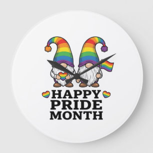 Glücklicher Pride Monat Gnom Vintage Regenbogen Sh Große Wanduhr