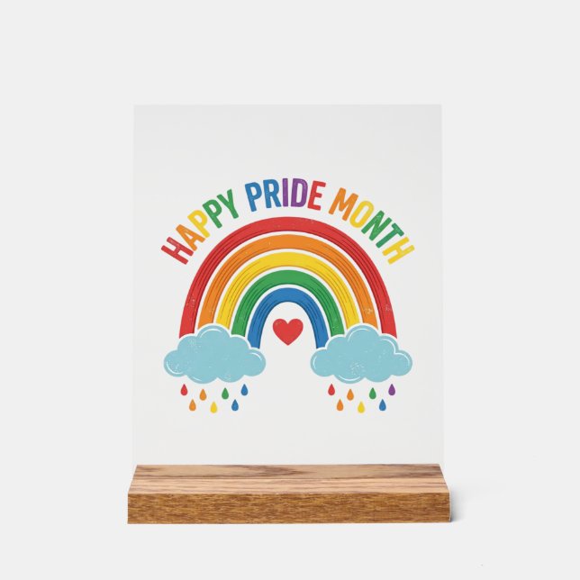 Glücklicher Pride-Monat Regenbogen-Vintage-Stich-D Acrylschild (Vorderseite)