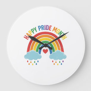 Glücklicher Pride-Monat Regenbogen-Vintage-Stich-D Große Wanduhr