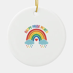 Glücklicher Pride-Monat Regenbogen-Vintage-Stich-D Keramik Ornament
