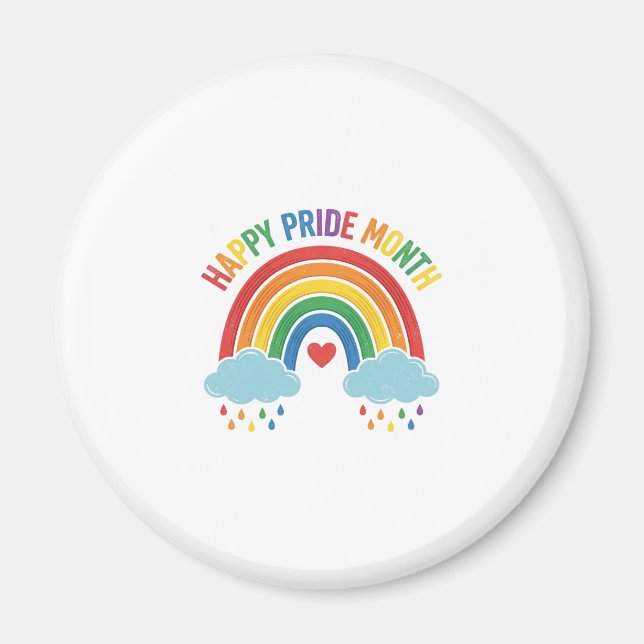 Glücklicher Pride-Monat Regenbogen-Vintage-Stich-D Magnet (Vorne)