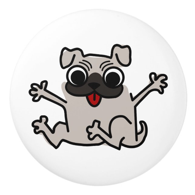 Glücklicher Pug Keramikknauf (Vorderseite)