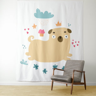 Glücklicher Puggy-Wandteppich Wandteppich