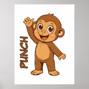 Glücklicher Punch Kleiner Affe Cartoon Poster - Wa