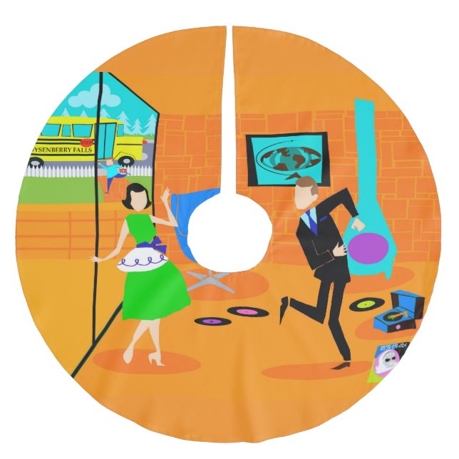 Glücklicher Retro Eltern-Weihnachtsbaum-Rock Polyester Weihnachtsbaumdecke (Vorderseite)