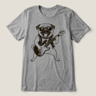 Glücklicher Rockstar-Mops-Hund spielt elektrische  Tri-Blend Shirt