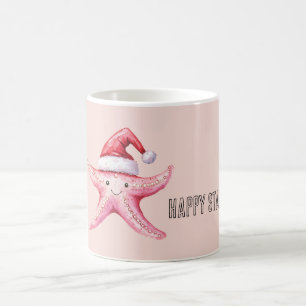 Glücklicher rosa Seestern-Weihnachtsmannhut Kaffeetasse