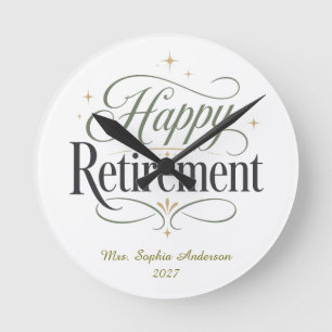 Glücklicher Ruhestand Personalisierter Name Runde Wanduhr