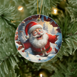Glücklicher Santa-Claus, der den Winter genießt. Keramik Ornament