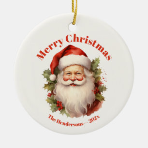 Glücklicher Santa Vintage-Weihnachtsbaumanhänger Keramik Ornament