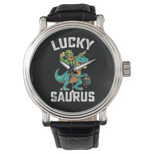 Glücklicher Saurus Dinosaurier T Rex St. Patrick's Armbanduhr