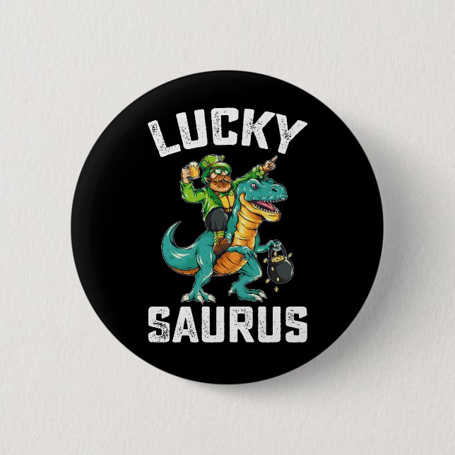Glücklicher Saurus Dinosaurier T Rex St. Patrick's Button (Vorderseite)