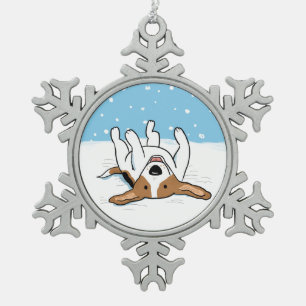 Glücklicher Schnee-Beagle - niedlicher Schneeflocken Zinn-Ornament
