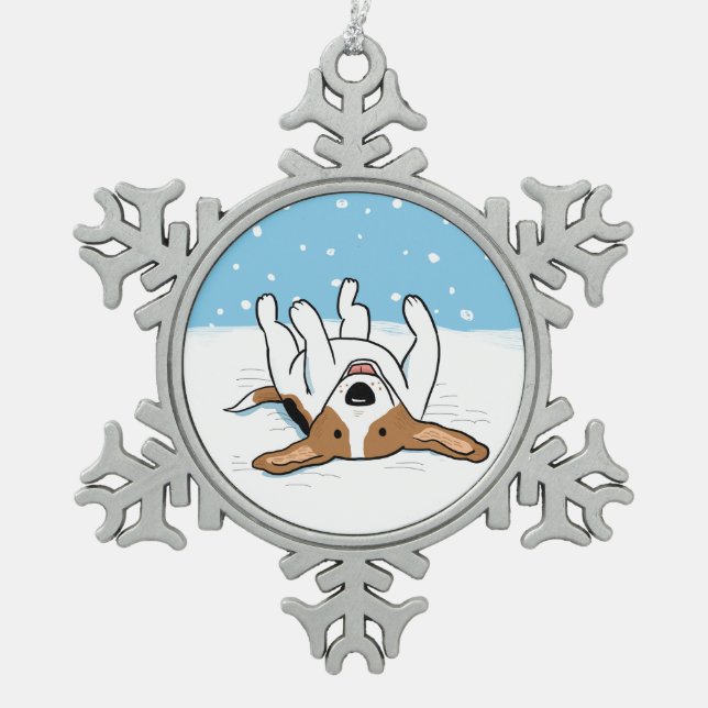Glücklicher Schnee-Beagle - niedlicher Schneeflocken Zinn-Ornament (Vorderseite)