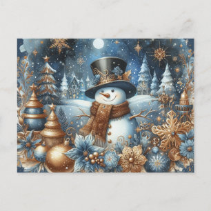 Glücklicher Schneemann Blues und Gold Design launi Postkarte