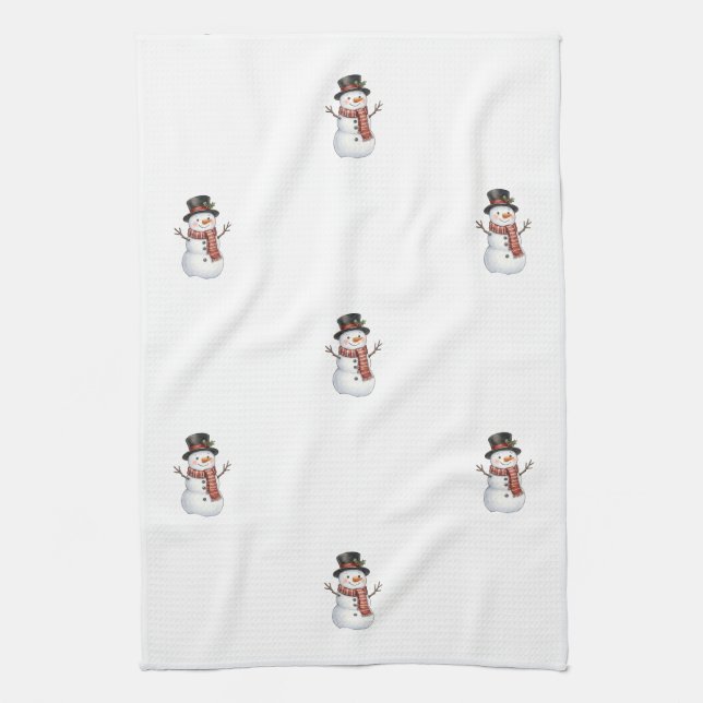 Glücklicher Schneemann Geschirrtuch (Vertikal)