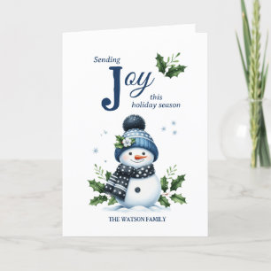 Glücklicher Schneemann Holly-Schneeflocke Navy Wei Feiertagskarte