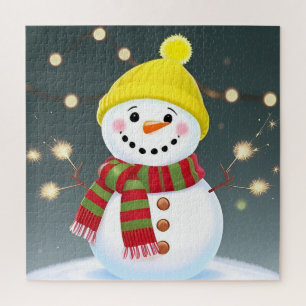 Glücklicher Schneemann mit Funken und Weihnachtsma Puzzle