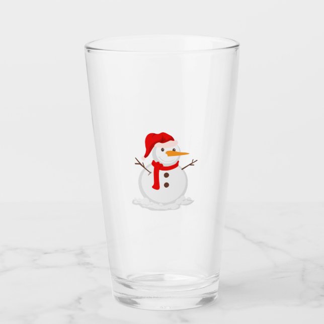 Glücklicher Schneemann mit Santa Hut Glas (Vorderseite)