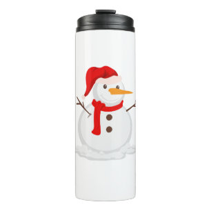 Glücklicher Schneemann mit Santa Hut Thermosbecher
