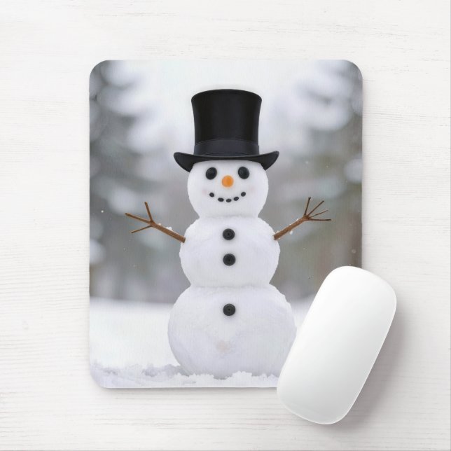 Glücklicher Schneemann mit schwarzem Zylinder Mousepad (Mit Mouse)