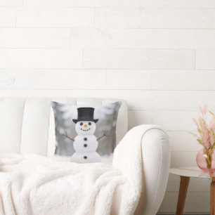 Glücklicher Schneemann mit Zylinder Kissen