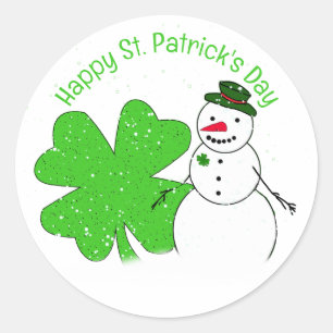 Glücklicher Schneemann St. Patrick's Day Runder Aufkleber