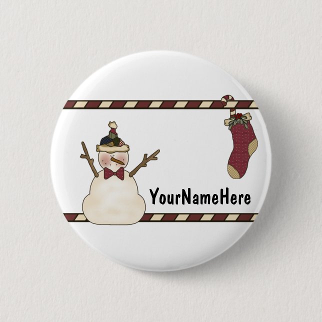 Glücklicher Schneemann und Weihnachts-Strumpf Button (Vorderseite)