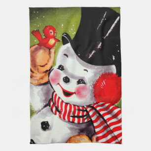 Glücklicher Schneemann Vintage Geschirrtuch