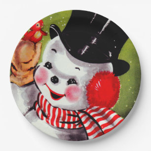 Glücklicher Schneemann Vintage Pappteller