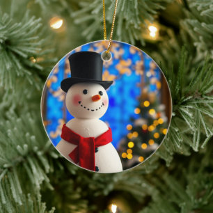 Glücklicher Schneemann-Weihnachtsschmuck Keramik Ornament