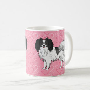 Glücklicher Schwarz-Weißer Phalène-Hund auf rosa H Kaffeetasse