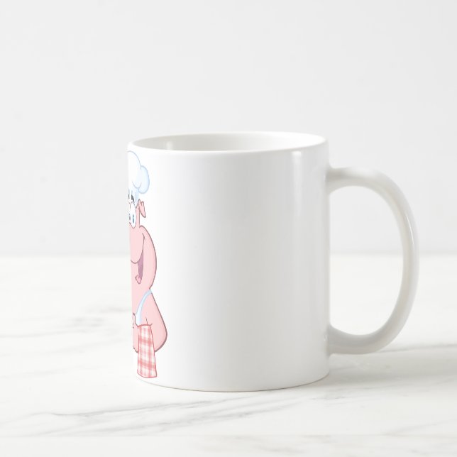 Glücklicher Schwein-Koch, der ein Kaffeetasse (Rechts)