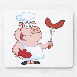 Glücklicher Schwein-Koch mit Wurst-Gabel Mousepad