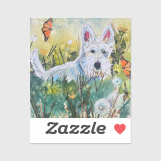 Glücklicher Scottie auf einem Feld Aufkleber