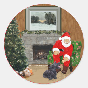 Glücklicher Scottish Terrier & Weihnachtsmann Runder Aufkleber
