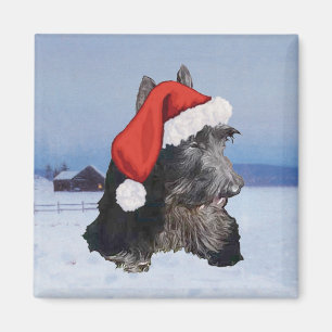 Glücklicher Scottish Terrier Weihnachtsmannmütze Magnet