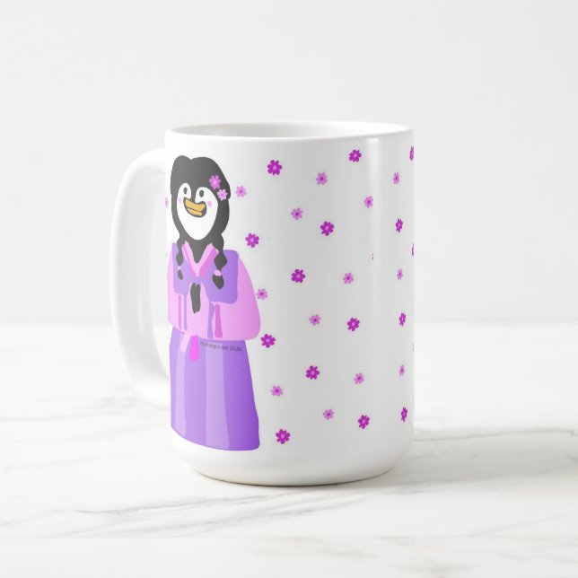 Glücklicher Seollal Pinguin Kaffeetasse (Vorderseite Links)